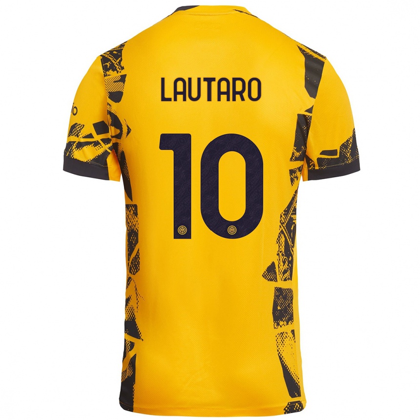 Niño Fútbol Camiseta Lautaro Martínez #10 Dorado Negro Equipación Tercera 2024/25