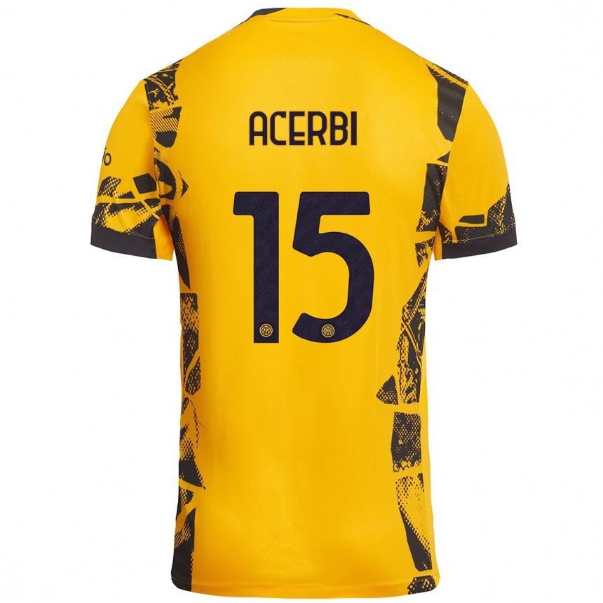 Niño Fútbol Camiseta Francesco Acerbi #15 Dorado Negro Equipación Tercera 2024/25