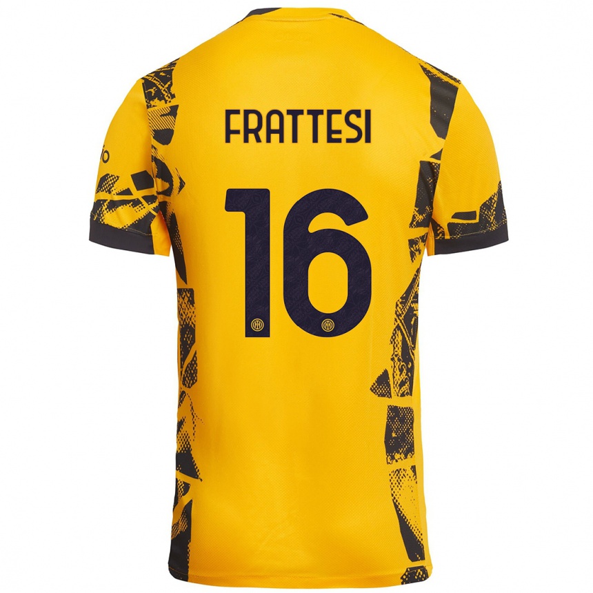 Niño Fútbol Camiseta Davide Frattesi #16 Dorado Negro Equipación Tercera 2024/25