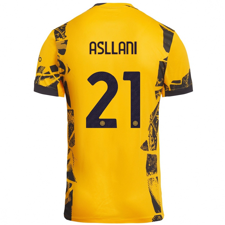 Niño Fútbol Camiseta Kristjan Asllani #21 Dorado Negro Equipación Tercera 2024/25