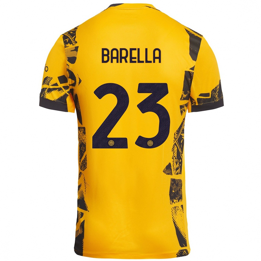 Niño Fútbol Camiseta Nicolò Barella #23 Dorado Negro Equipación Tercera 2024/25