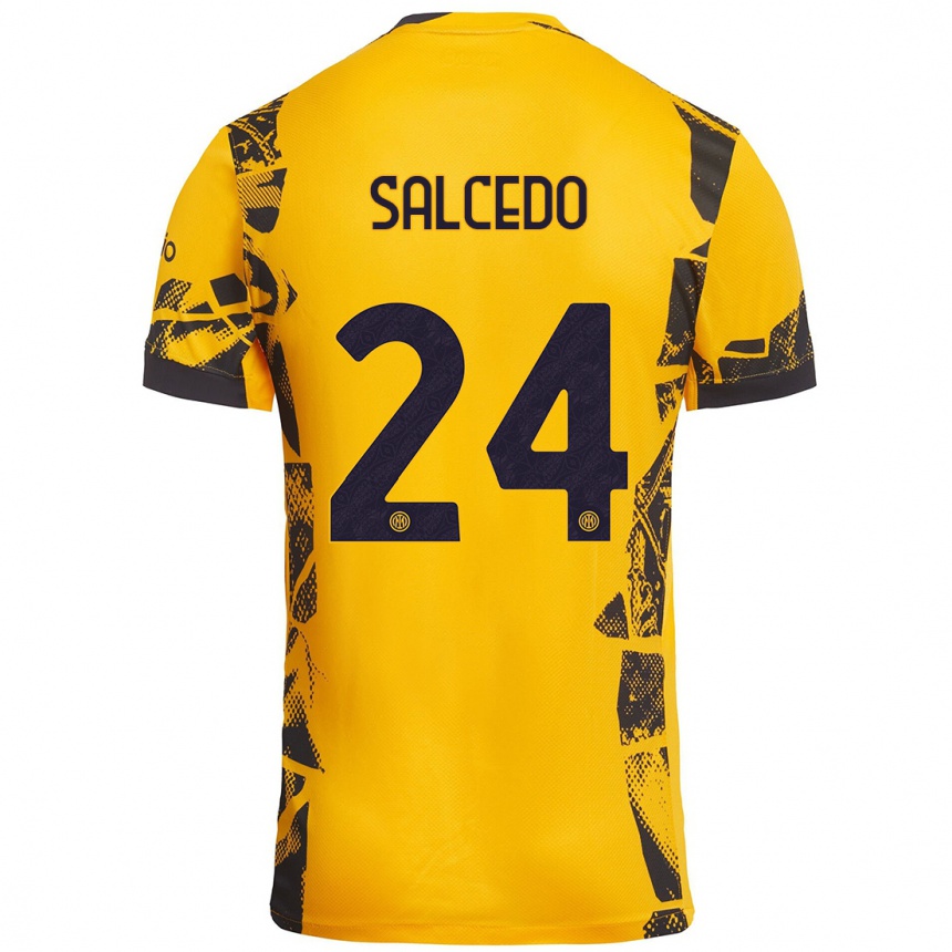 Niño Fútbol Camiseta Eddie Salcedo #24 Dorado Negro Equipación Tercera 2024/25