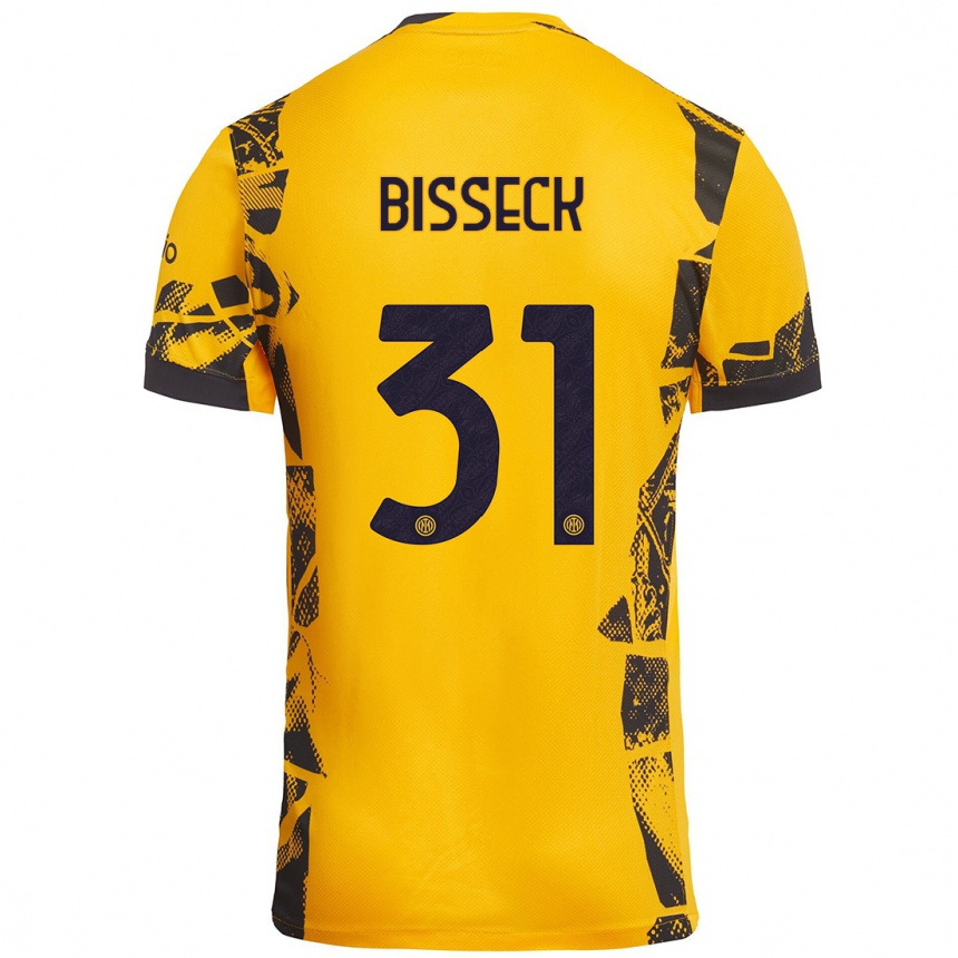 Niño Fútbol Camiseta Yann Bisseck #31 Dorado Negro Equipación Tercera 2024/25