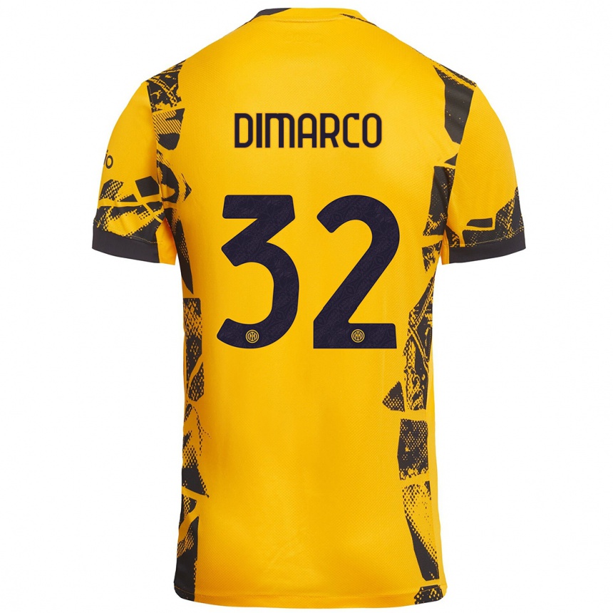 Niño Fútbol Camiseta Federico Dimarco #32 Dorado Negro Equipación Tercera 2024/25