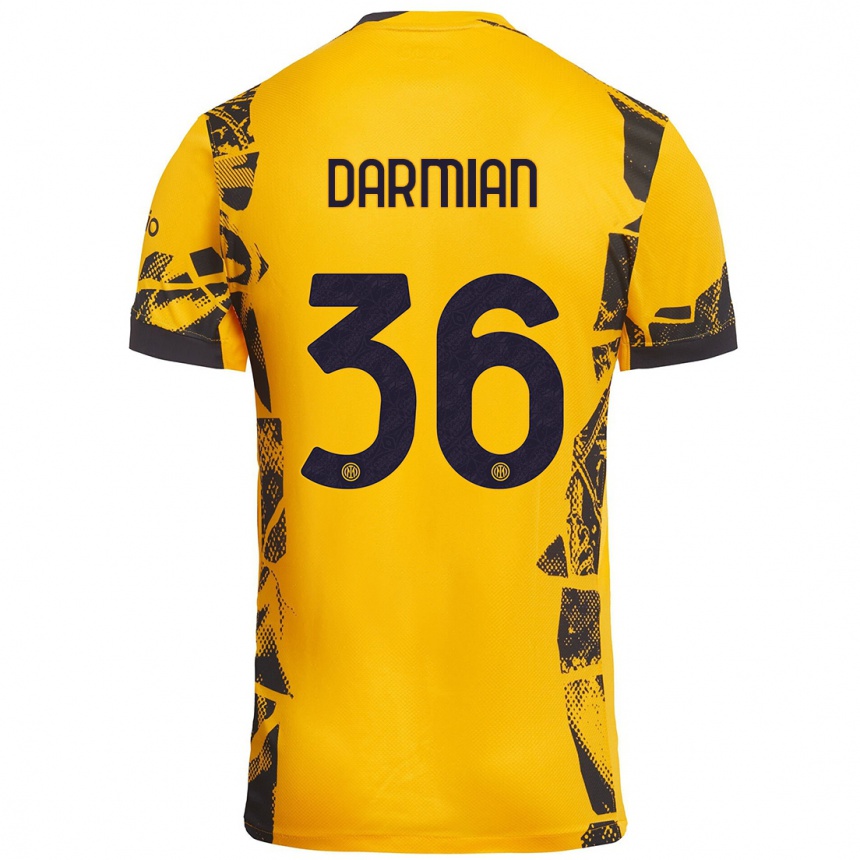 Niño Fútbol Camiseta Matteo Darmian #36 Dorado Negro Equipación Tercera 2024/25