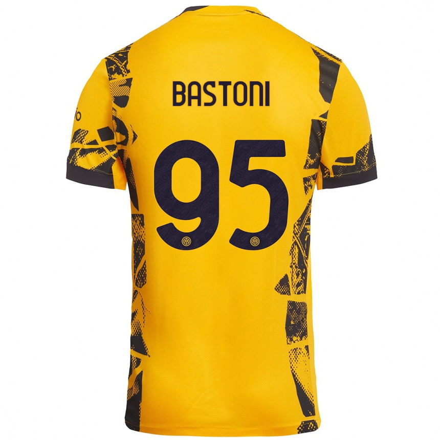 Niño Fútbol Camiseta Alessandro Bastoni #95 Dorado Negro Equipación Tercera 2024/25