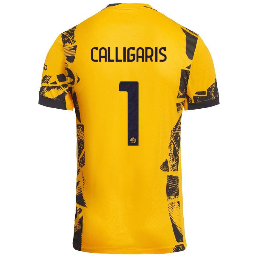 Niño Fútbol Camiseta Alessandro Calligaris #1 Dorado Negro Equipación Tercera 2024/25