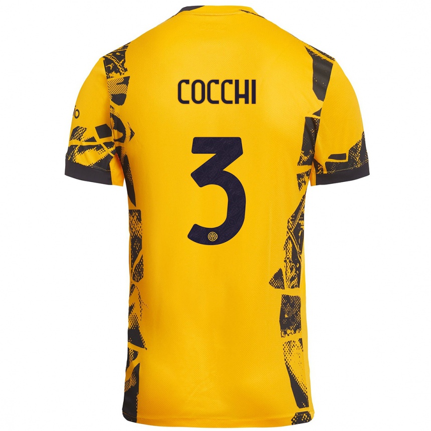 Niño Fútbol Camiseta Matteo Cocchi #3 Dorado Negro Equipación Tercera 2024/25