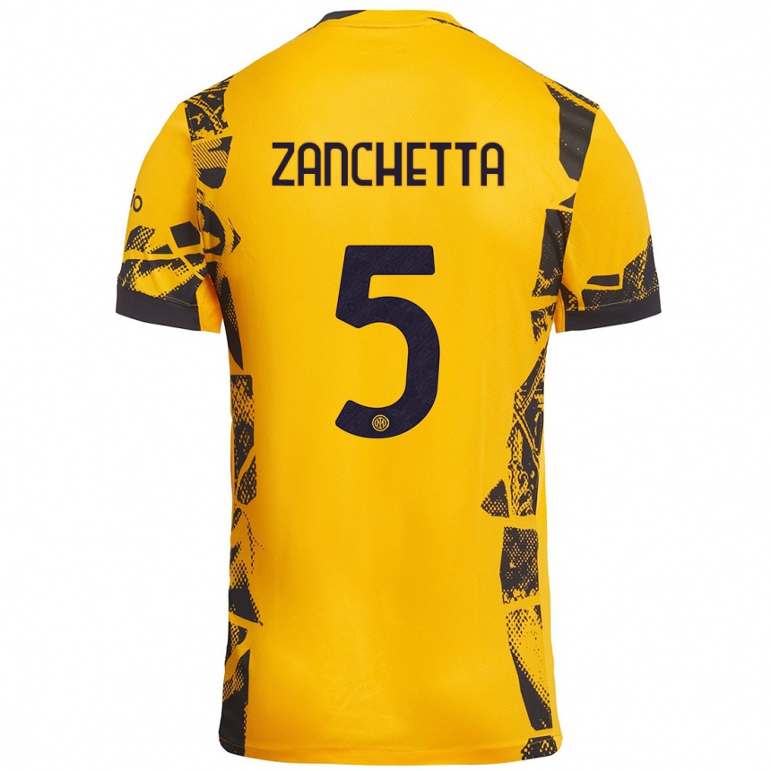 Niño Fútbol Camiseta Mattia Zanchetta #5 Dorado Negro Equipación Tercera 2024/25