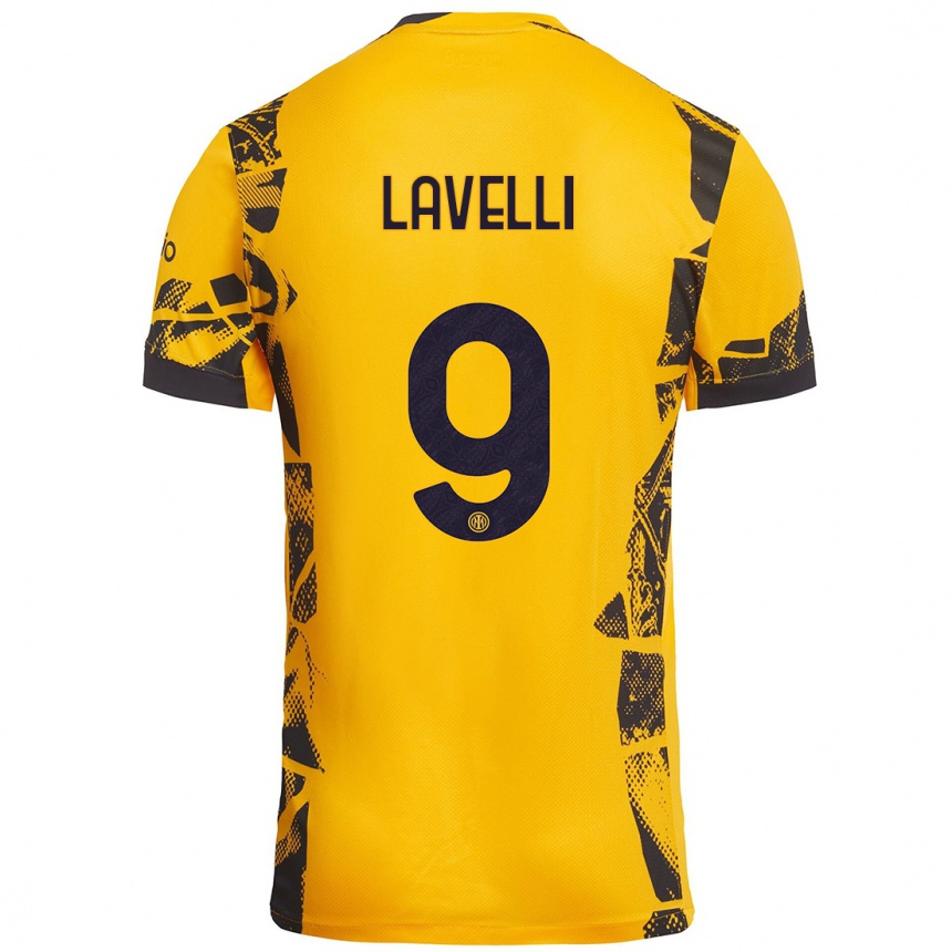 Niño Fútbol Camiseta Matteo Lavelli #9 Dorado Negro Equipación Tercera 2024/25