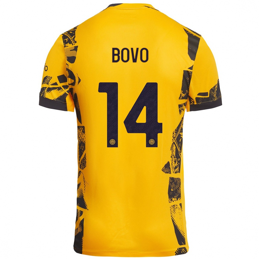 Niño Fútbol Camiseta Leonardo Bovo #14 Dorado Negro Equipación Tercera 2024/25