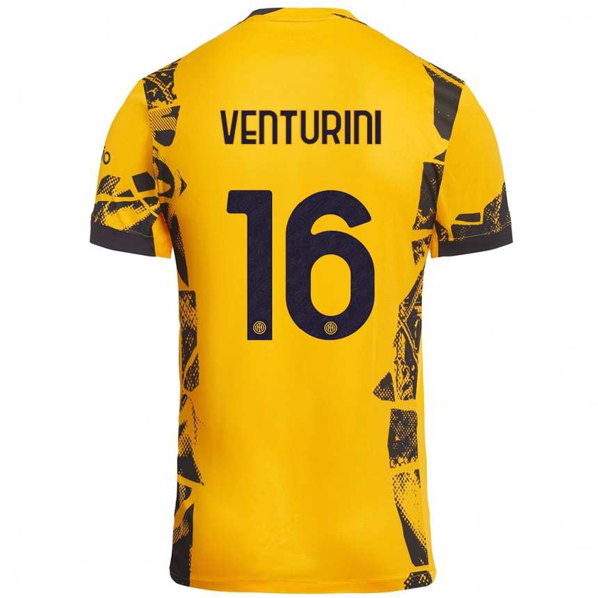 Niño Fútbol Camiseta Matteo Venturini #16 Dorado Negro Equipación Tercera 2024/25