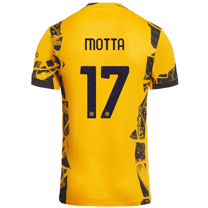 Niño Fútbol Camiseta Matteo Motta #17 Dorado Negro Equipación Tercera 2024/25