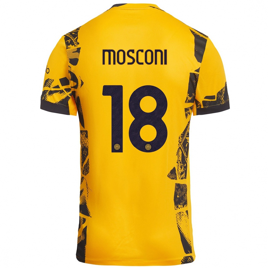 Niño Fútbol Camiseta Mattia Mosconi #18 Dorado Negro Equipación Tercera 2024/25