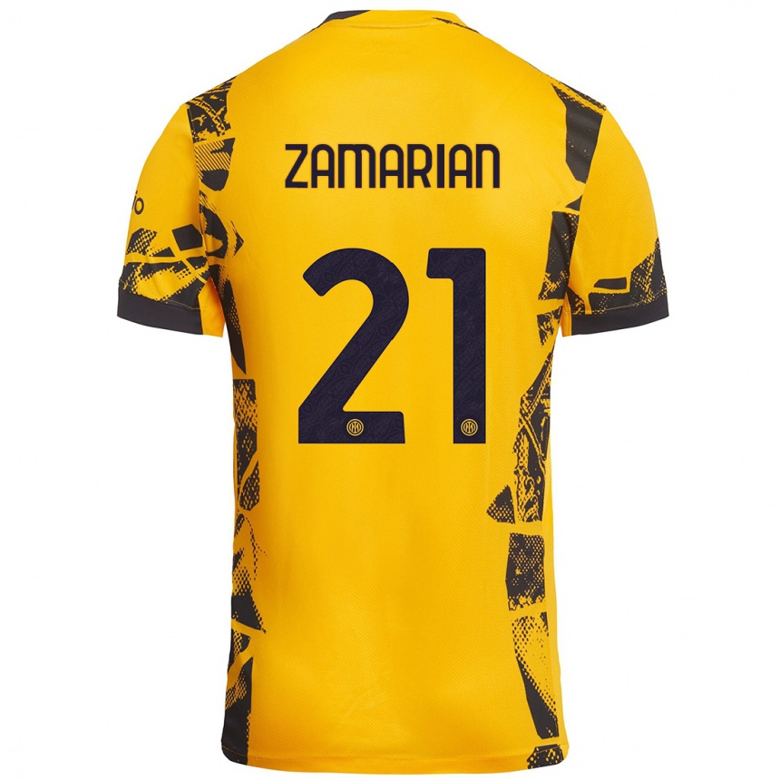 Niño Fútbol Camiseta Matteo Zamarian #21 Dorado Negro Equipación Tercera 2024/25