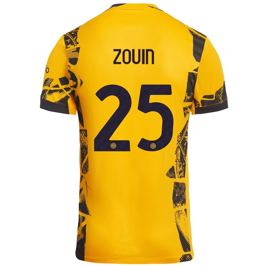 Niño Fútbol Camiseta Aymen Zouin #25 Dorado Negro Equipación Tercera 2024/25