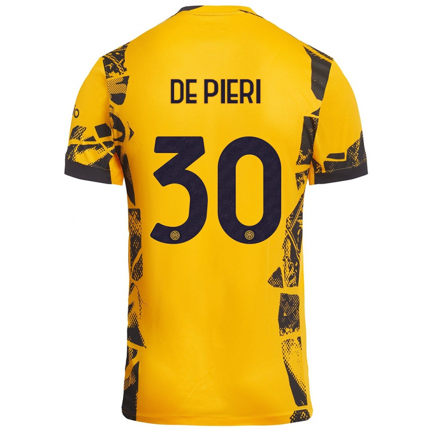 Niño Fútbol Camiseta Giacomo De Pieri #30 Dorado Negro Equipación Tercera 2024/25