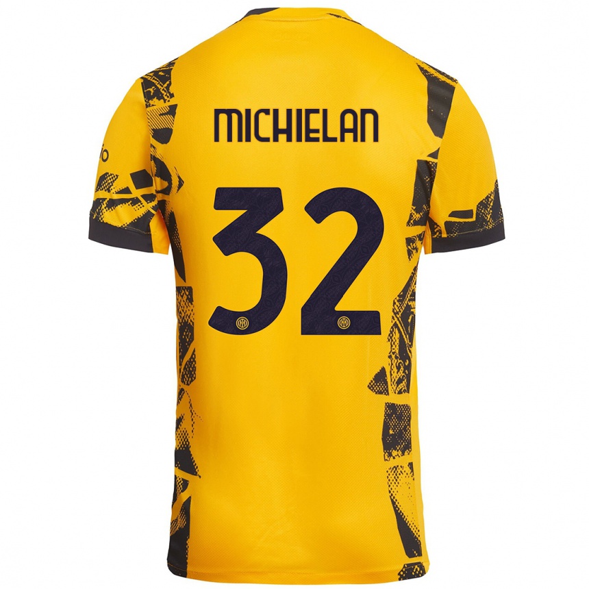 Niño Fútbol Camiseta Mattia Michielan #32 Dorado Negro Equipación Tercera 2024/25