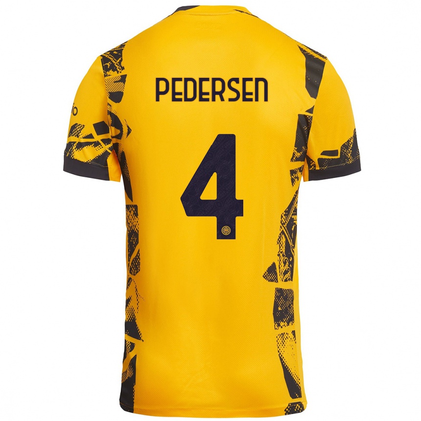 Niño Fútbol Camiseta Sofie Junge Pedersen #4 Dorado Negro Equipación Tercera 2024/25