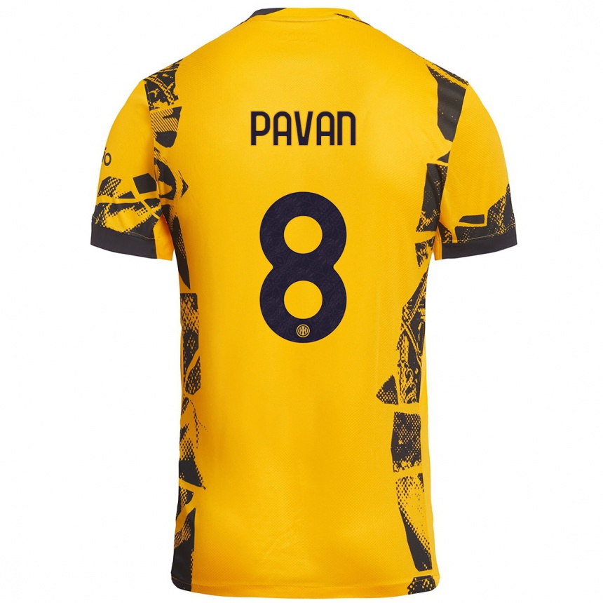 Niño Fútbol Camiseta Matilde Pavan #8 Dorado Negro Equipación Tercera 2024/25