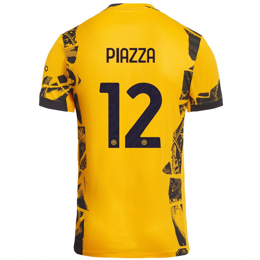 Niño Fútbol Camiseta Alessia Piazza #12 Dorado Negro Equipación Tercera 2024/25