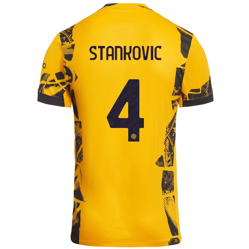 Niño Fútbol Camiseta Aleksandar Stankovic #4 Dorado Negro Equipación Tercera 2024/25