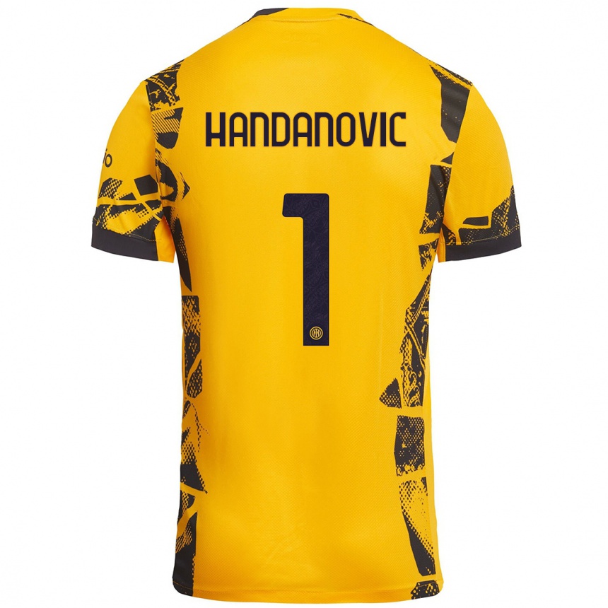 Niño Fútbol Camiseta Samir Handanovic #1 Dorado Negro Equipación Tercera 2024/25