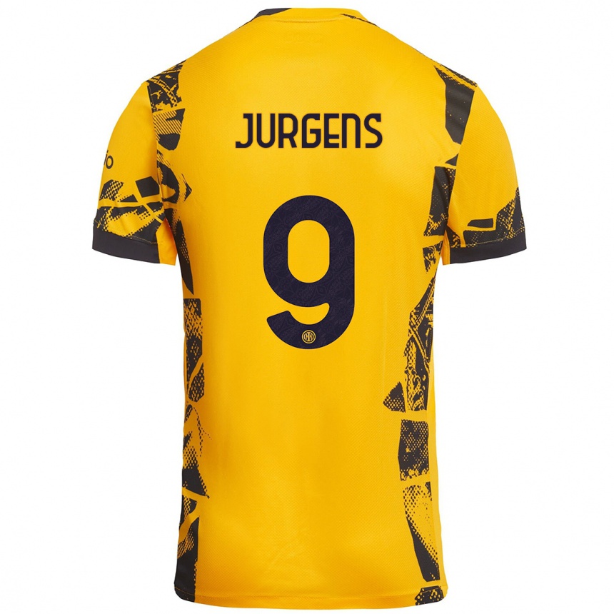 Niño Fútbol Camiseta Oliver Jurgens #9 Dorado Negro Equipación Tercera 2024/25