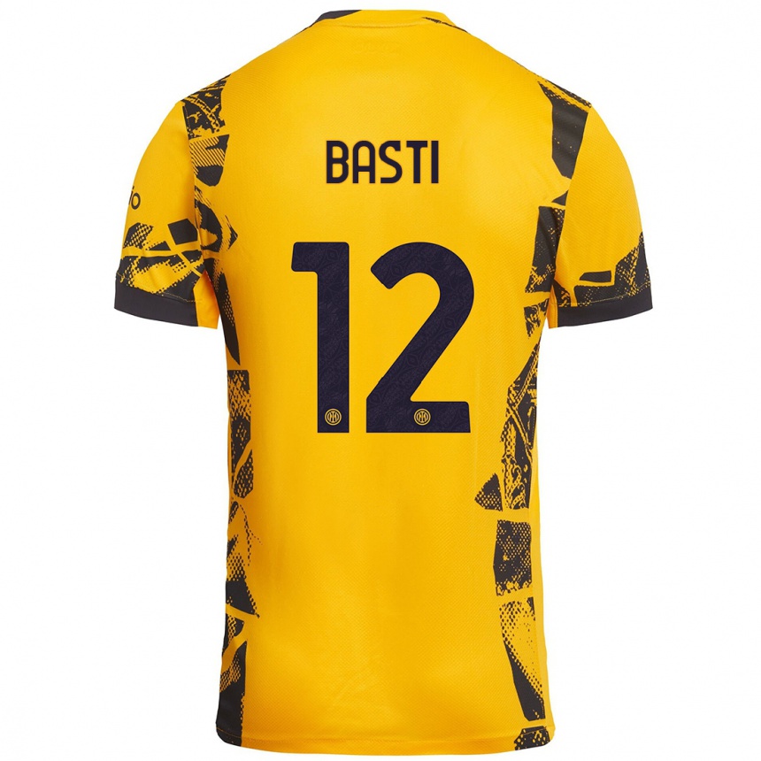 Niño Fútbol Camiseta Matteo Basti #12 Dorado Negro Equipación Tercera 2024/25