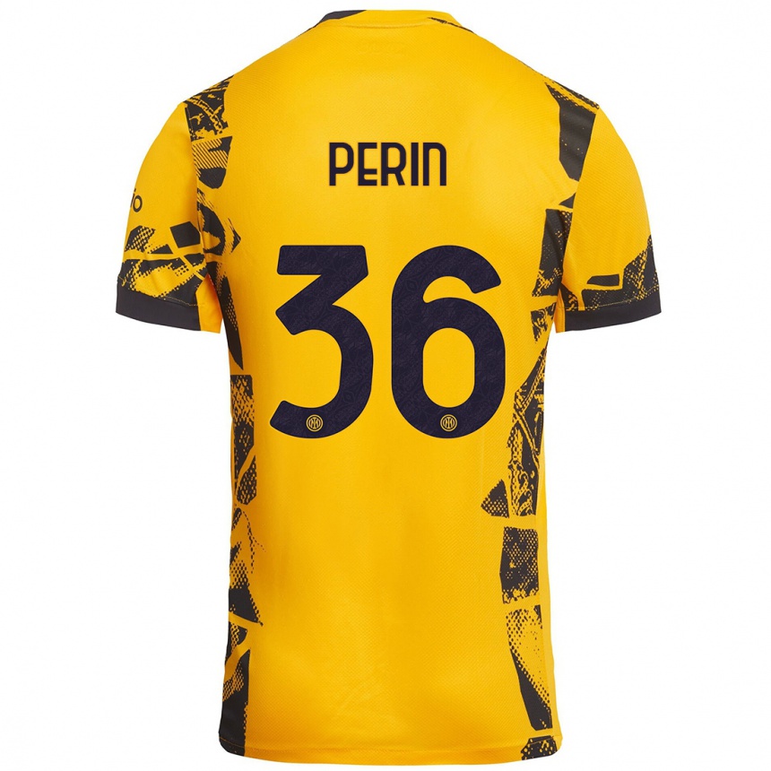 Niño Fútbol Camiseta Nicolo Perin #36 Dorado Negro Equipación Tercera 2024/25