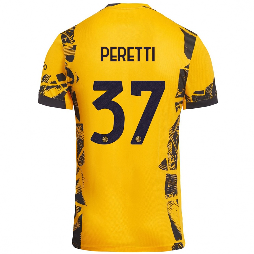 Niño Fútbol Camiseta Lorenzo Peretti #37 Dorado Negro Equipación Tercera 2024/25