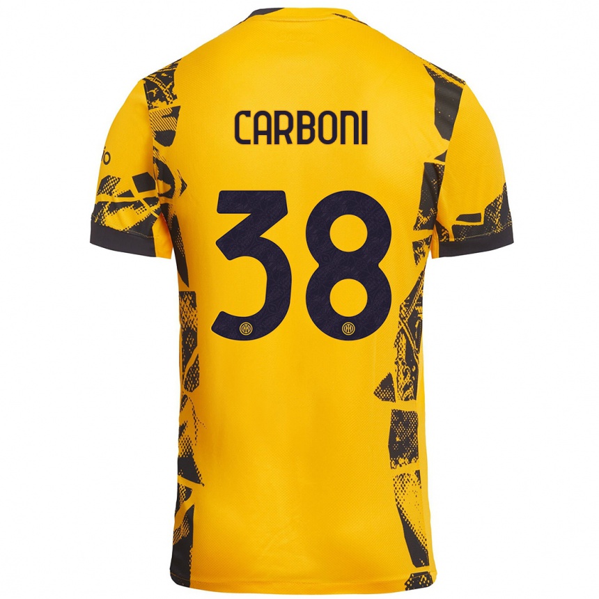 Niño Fútbol Camiseta Valentin Carboni #38 Dorado Negro Equipación Tercera 2024/25