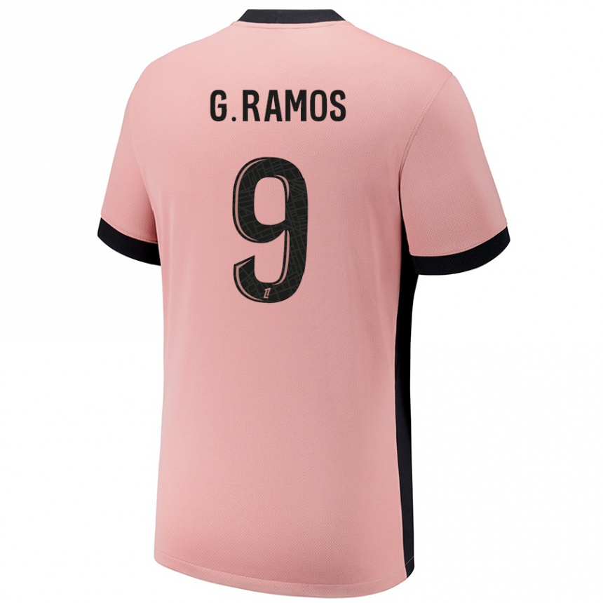 Niño Fútbol Camiseta Gonçalo Ramos #9 Rosa Óxido Equipación Tercera 2024/25