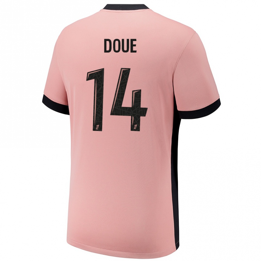 Niño Fútbol Camiseta Désiré Doué #14 Rosa Óxido Equipación Tercera 2024/25