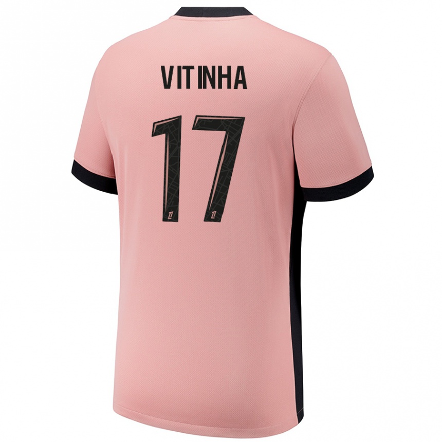 Niño Fútbol Camiseta Vitinha #17 Rosa Óxido Equipación Tercera 2024/25