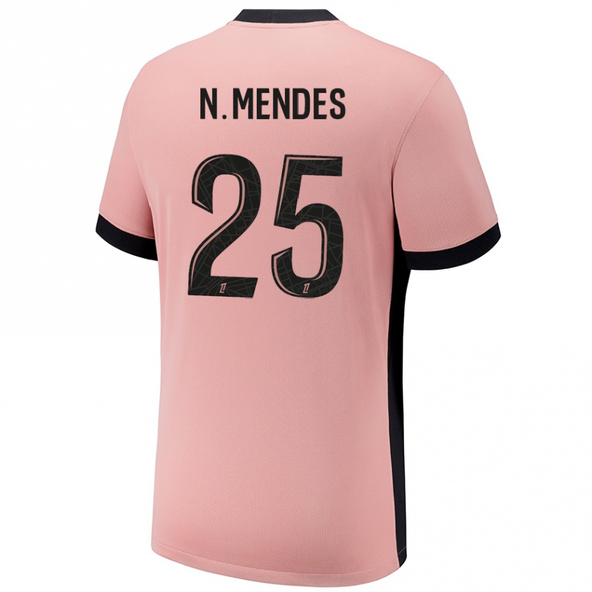 Niño Fútbol Camiseta Nuno Mendes #25 Rosa Óxido Equipación Tercera 2024/25