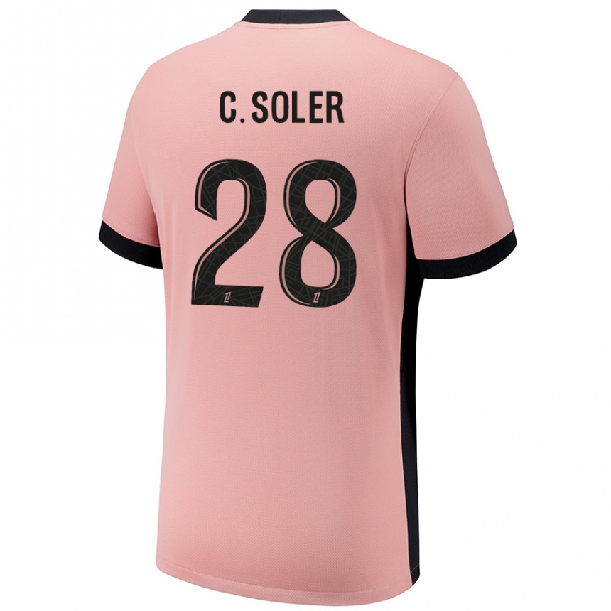 Niño Fútbol Camiseta Carlos Soler #28 Rosa Óxido Equipación Tercera 2024/25