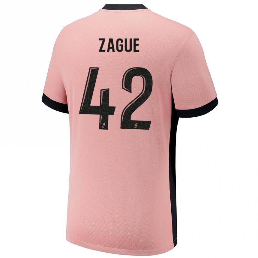 Niño Fútbol Camiseta Yoram Zague #42 Rosa Óxido Equipación Tercera 2024/25