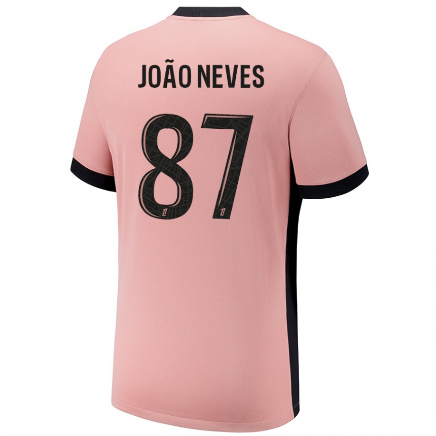 Niño Fútbol Camiseta João Neves #87 Rosa Óxido Equipación Tercera 2024/25