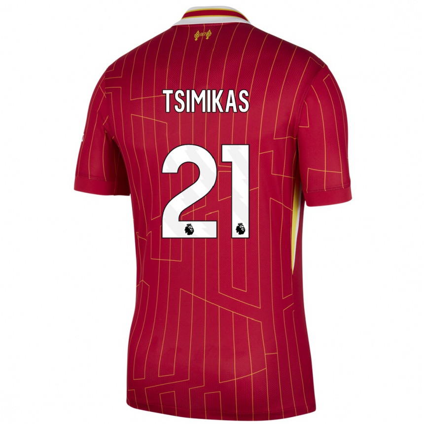 Hombre Fútbol Camiseta Konstantinos Tsimikas #21 Rojo Amarillo Blanco 1ª Equipación 2024/25