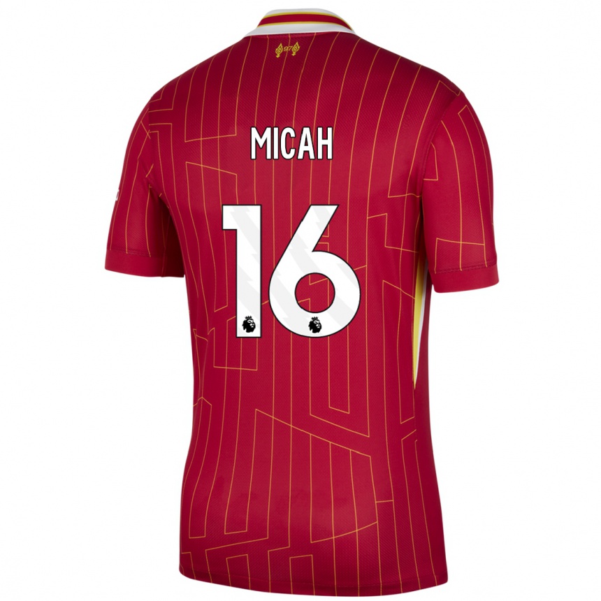 Hombre Fútbol Camiseta Teagan Micah #16 Rojo Amarillo Blanco 1ª Equipación 2024/25