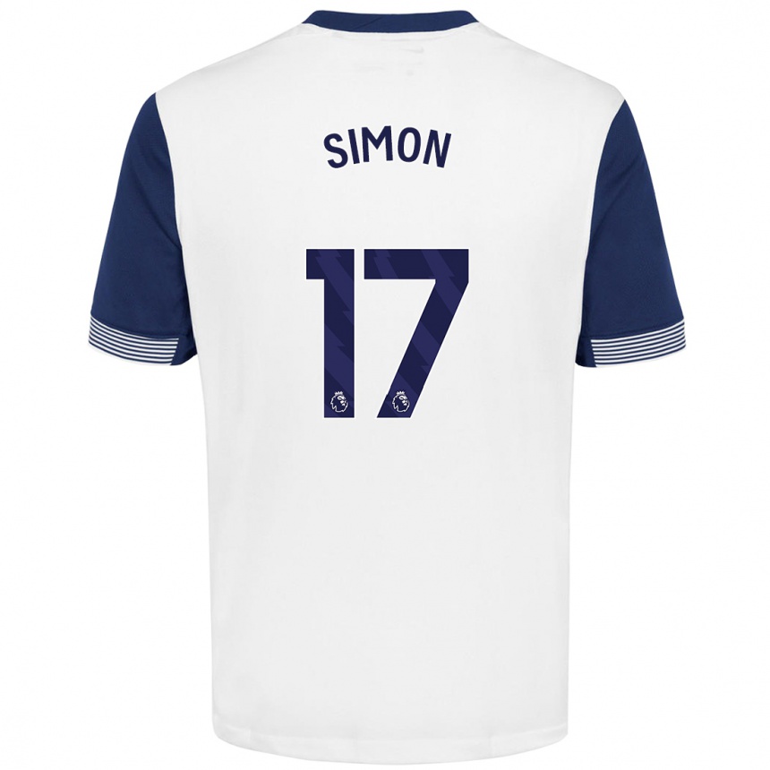 Hombre Fútbol Camiseta Kyah Simon #17 Blanco Azul 1ª Equipación 2024/25