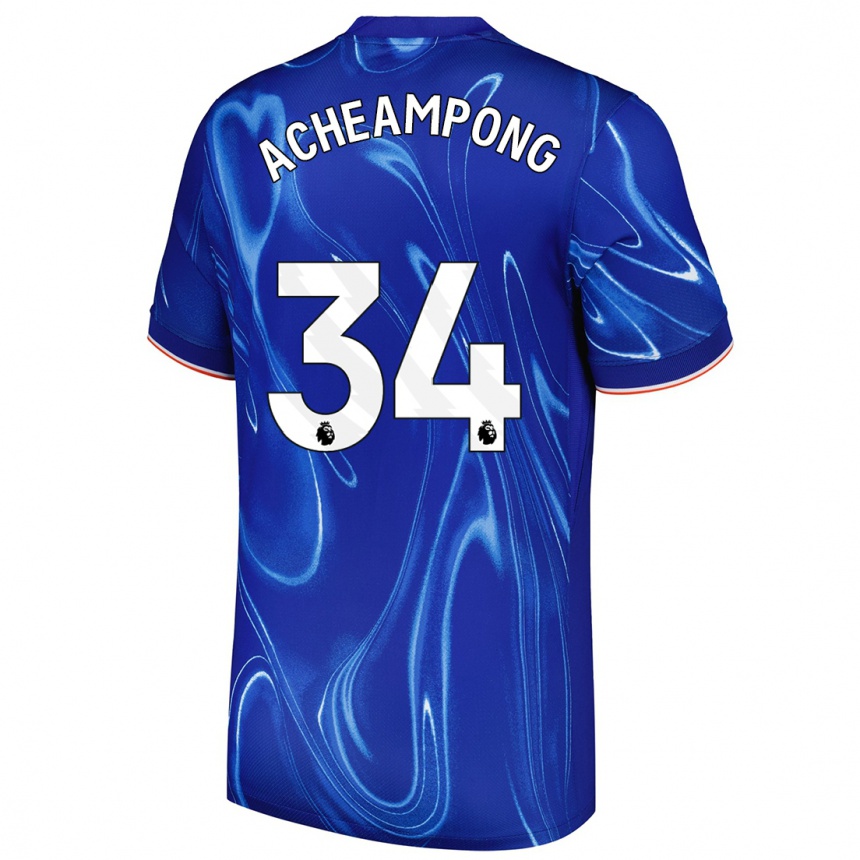 Hombre Fútbol Camiseta Josh Acheampong #34 Azul Blanco 1ª Equipación 2024/25