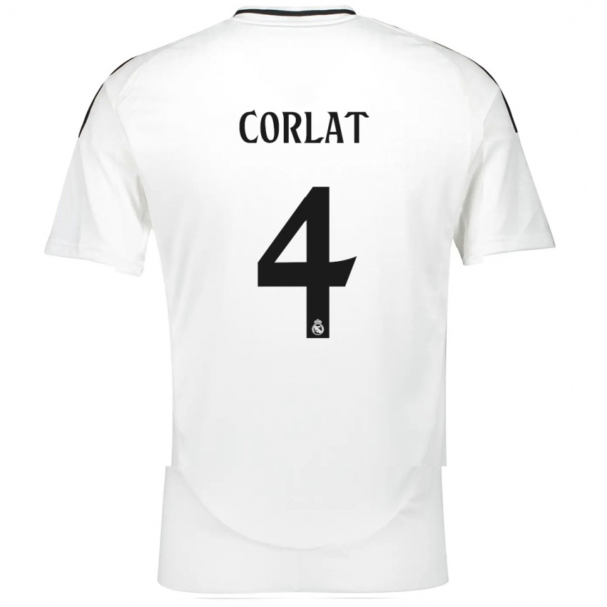 Hombre Fútbol Camiseta Edu Corlat #4 Blanco 1ª Equipación 2024/25