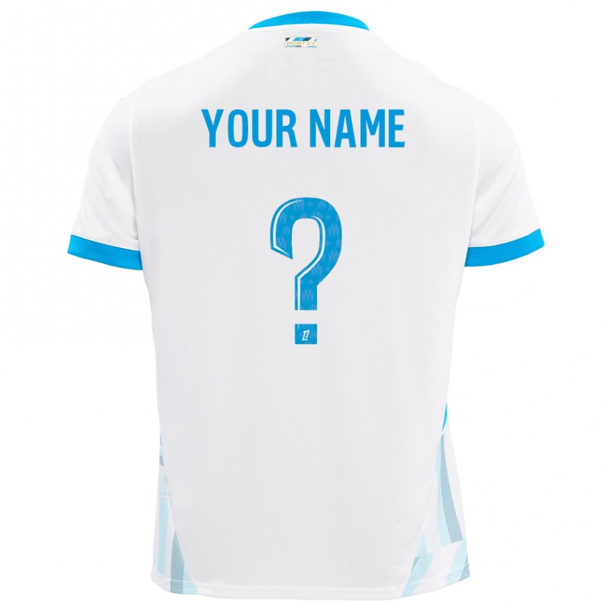 Hombre Fútbol Camiseta Su Nombre #0 Blanco Azul Cielo 1ª Equipación 2024/25