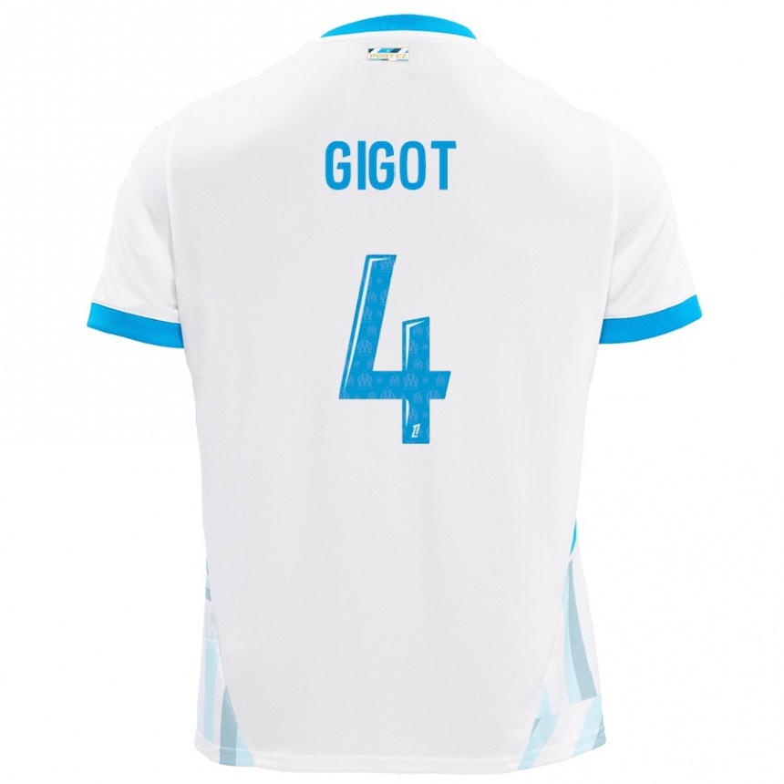 Hombre Fútbol Camiseta Samuel Gigot #4 Blanco Azul Cielo 1ª Equipación 2024/25