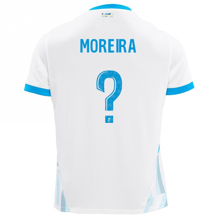 Hombre Fútbol Camiseta Iuri Moreira #0 Blanco Azul Cielo 1ª Equipación 2024/25