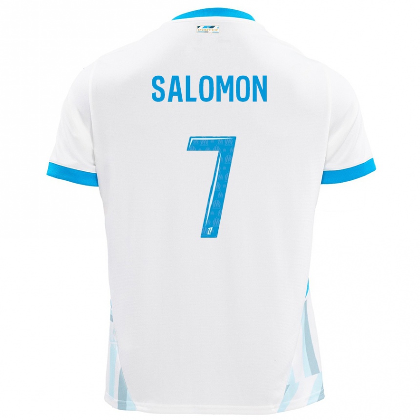 Hombre Fútbol Camiseta Maëva Salomon #7 Blanco Azul Cielo 1ª Equipación 2024/25