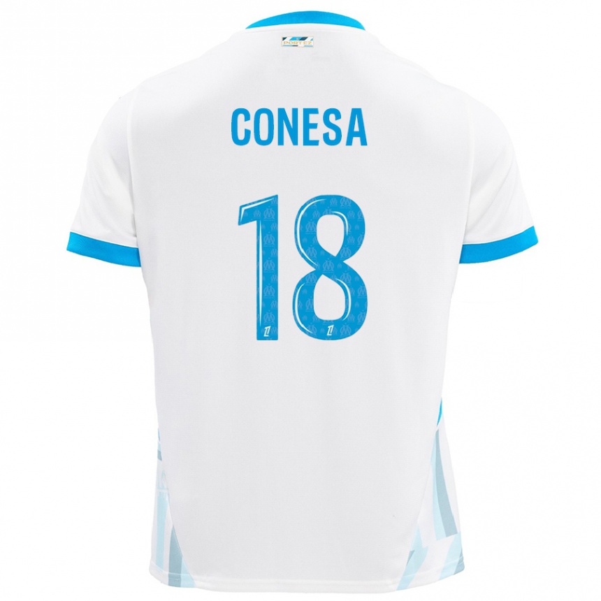 Hombre Fútbol Camiseta Anna Conesa #18 Blanco Azul Cielo 1ª Equipación 2024/25