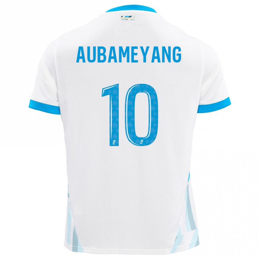 Hombre Fútbol Camiseta Pierre-Emerick Aubameyang #10 Blanco Azul Cielo 1ª Equipación 2024/25